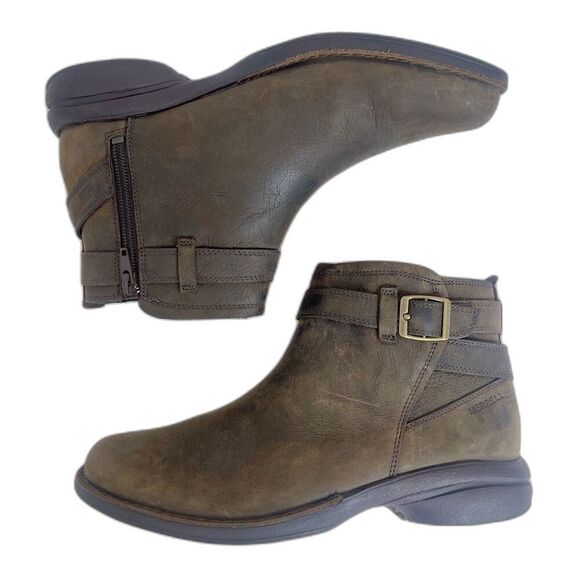 Merrell Andover Bluffs Waterproof Brown Leather Booties Ankle Boots Size 9 - Picture 1 of 11